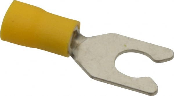 Locking Fork Terminal: Yellow, Vinyl, Partially Insulated, #1/4