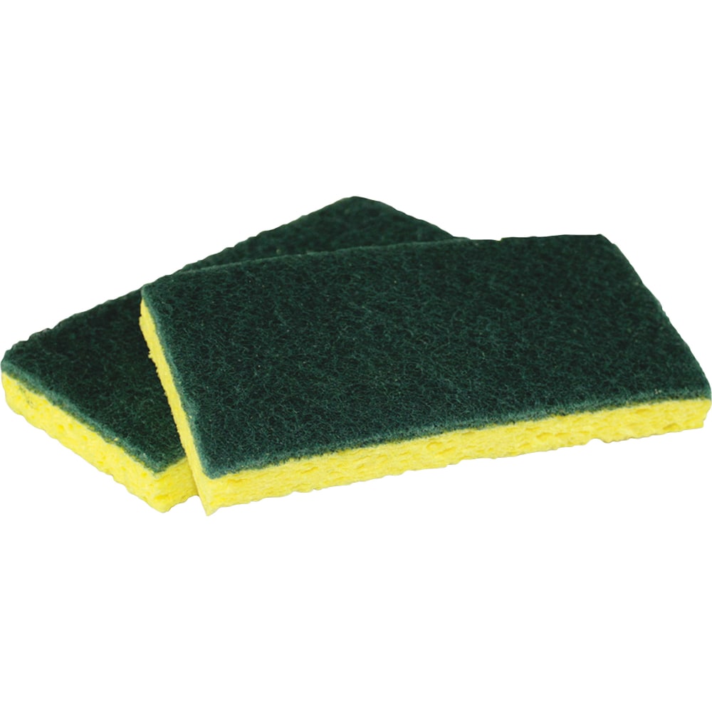 Impact Cellulose Scrubber Sponge - 0.9in Height x 3.2in Width x 6.3in Length - 5/Pack - Cellulose - Yellow, Green (Min Order Qty 7) MPN:7130P