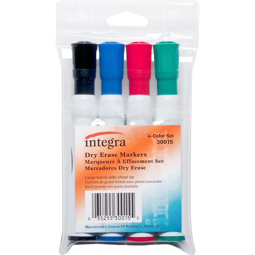 Integra Chisel Point Dry-erase Markers - Chisel Marker Point Style - Assorted - 4 / Set (Min Order Qty 5) MPN:30015