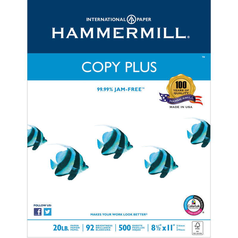 Hammermill Multi-Use Printer & Copy Paper, 1 Ream, White, Letter (8.5in x 11in), 500 Sheets Per Ream, 20 Lb, 92 Brightness (Min Order Qty 5) MPN:162008RM