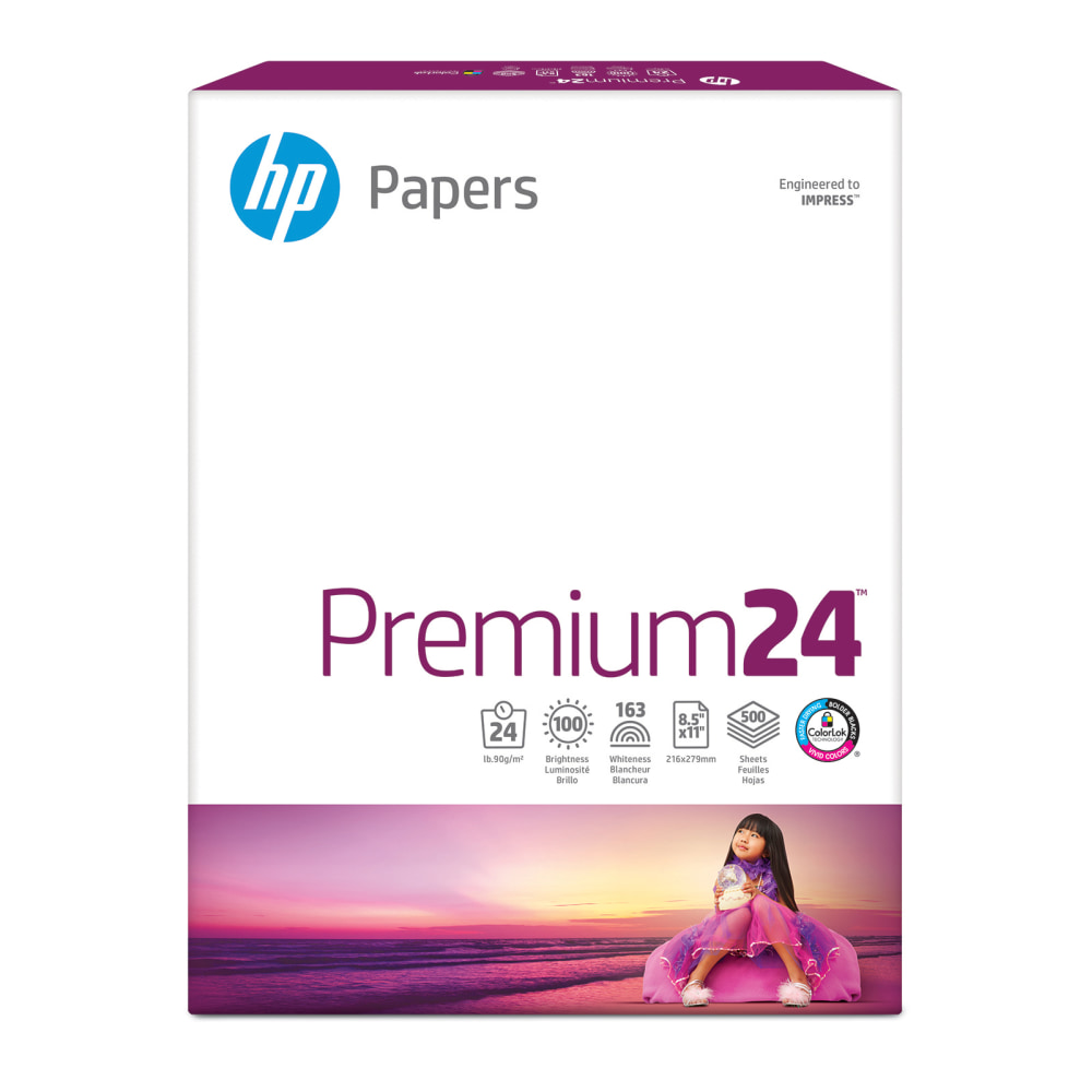 HP Premium24 Laser Paper, 1 Ream, Smooth, White, Letter Size (8 1/2in x 11in), Ream Of 500 Sheets, 24 Lb, 100 Brightness (Min Order Qty 4) MPN:805218