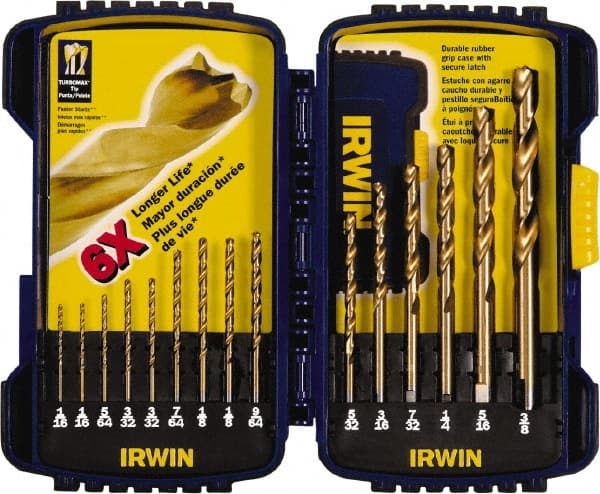 Drill Bit Set: Jobber Length Drill Bits, 15 Pc, 0.0625