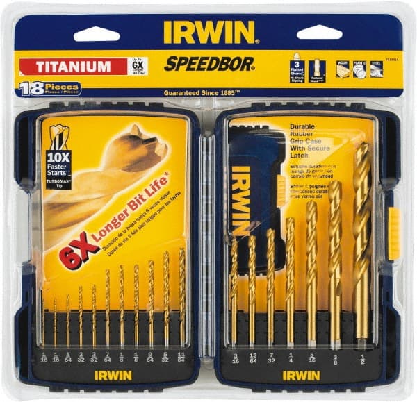 Drill Bit Set: Jobber Length Drill Bits, 18 Pc, 0.0625