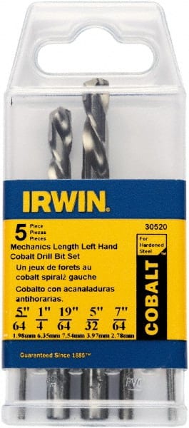 Drill Bit Set: Maintenance Length Drill Bits, 5 Pc, 0.0781