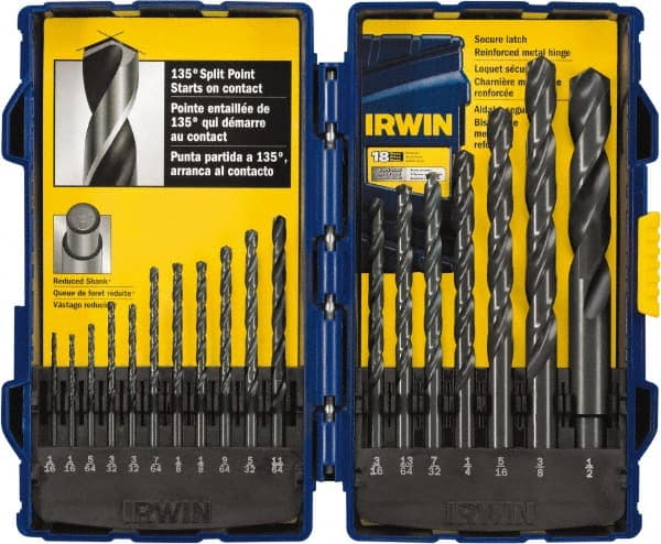 Drill Bit Set: Jobber Length Drill Bits, 18 Pc, 0.0625