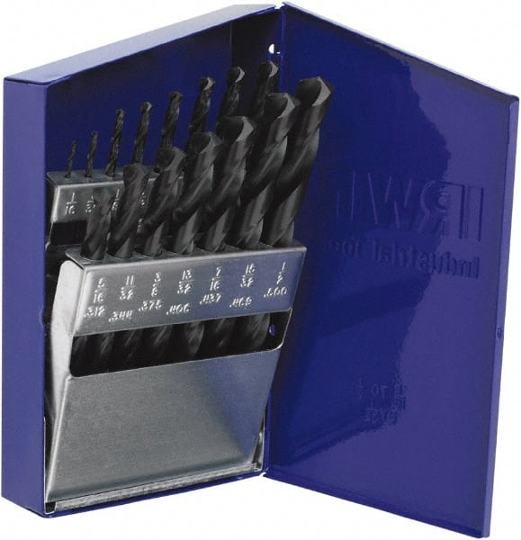 Drill Bit Set: Jobber Length Drill Bits, 15 Pc, 0.0625