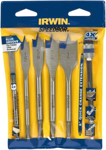Drill Bit Set: Spade Drill Bits, 6 Pc, 0.375