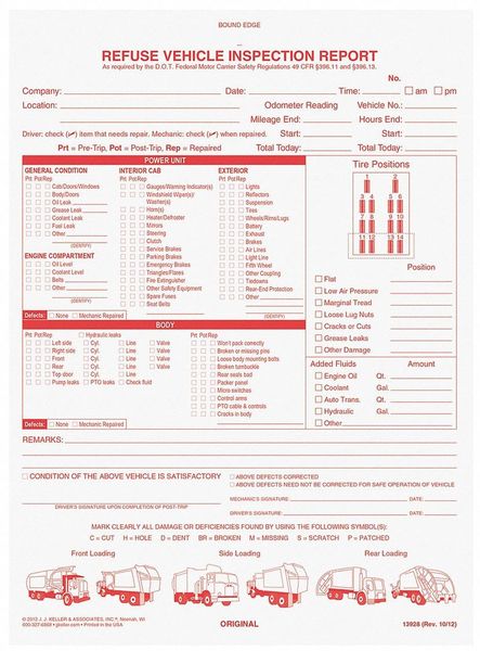 Truck Driver Vehicle Inspection Report MPN:13928