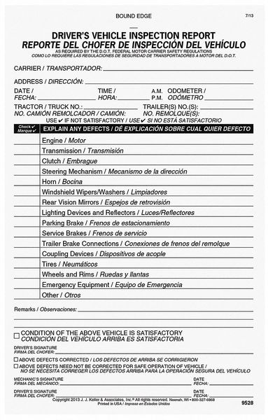 Simplified Vehicle Inspection Form MPN:9528