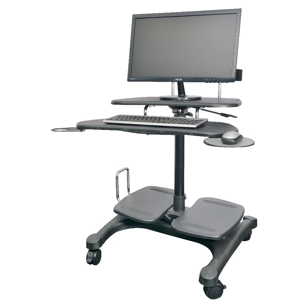 Kantek Sit to Stand Mobile Height Adjustable Computer Workstation With LCD Monitor Mount Pole, 48-1/2inH x 27-1/2inW x 25inD, Black MPN:STS240