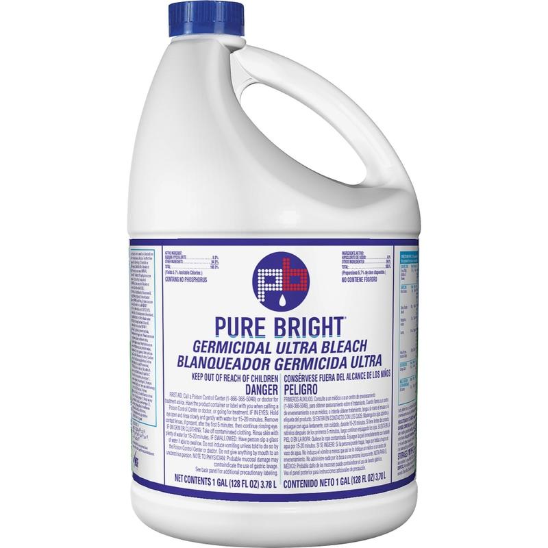 KIK Custom Pure Bright Germicidal Ultra Bleach - For Industry, Kitchen, Bathroom, Work Surface, Hospital, Restaurant, Nursing Home, School, Hotel, Bedroom, Restroom - Concentrate - 128 fl oz (4 quart) - 1 Each - Kill Germs, Phosphate- (Min Order Qty 12) M