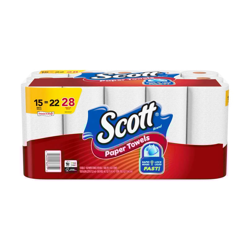 Scott Select-A-Size Mega 1-Ply Paper Towels, 102 Sheets Per Roll, Pack Of 15 Rolls (Min Order Qty 3) MPN:36371