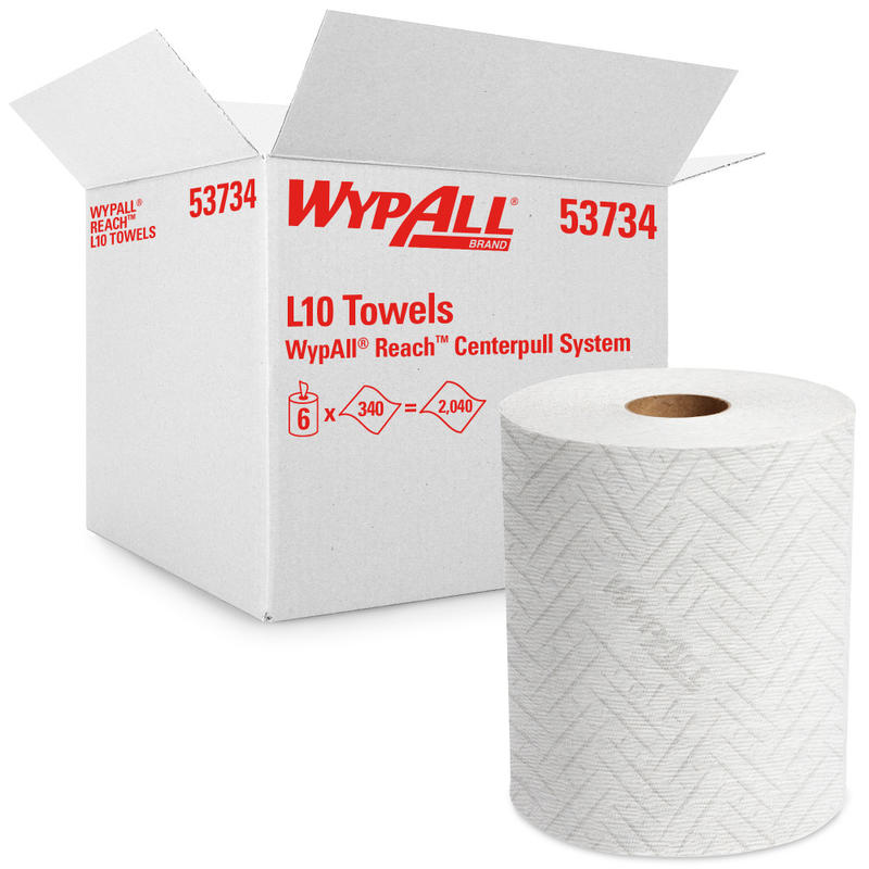 WypAll Reach Center-Pull Roll Towel for WypAll Reach Dispensers, White, 340 Sheets Per Roll, Case Of 6 Rolls MPN:53734