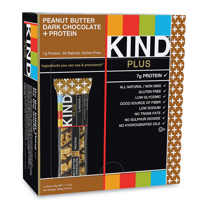 KIND Plus Dark Chocolate Peanut Butter Bars, 1.4 Oz, Box Of 12 Bars (Min Order Qty 3) MPN:17256