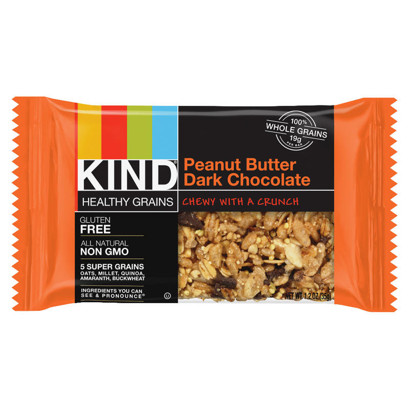 KIND Healthy Grains Snack Bars, Chewy Peanut Butter Dark Chocolate, 1.2 Oz, Box Of 12 (Min Order Qty 5) MPN:18083