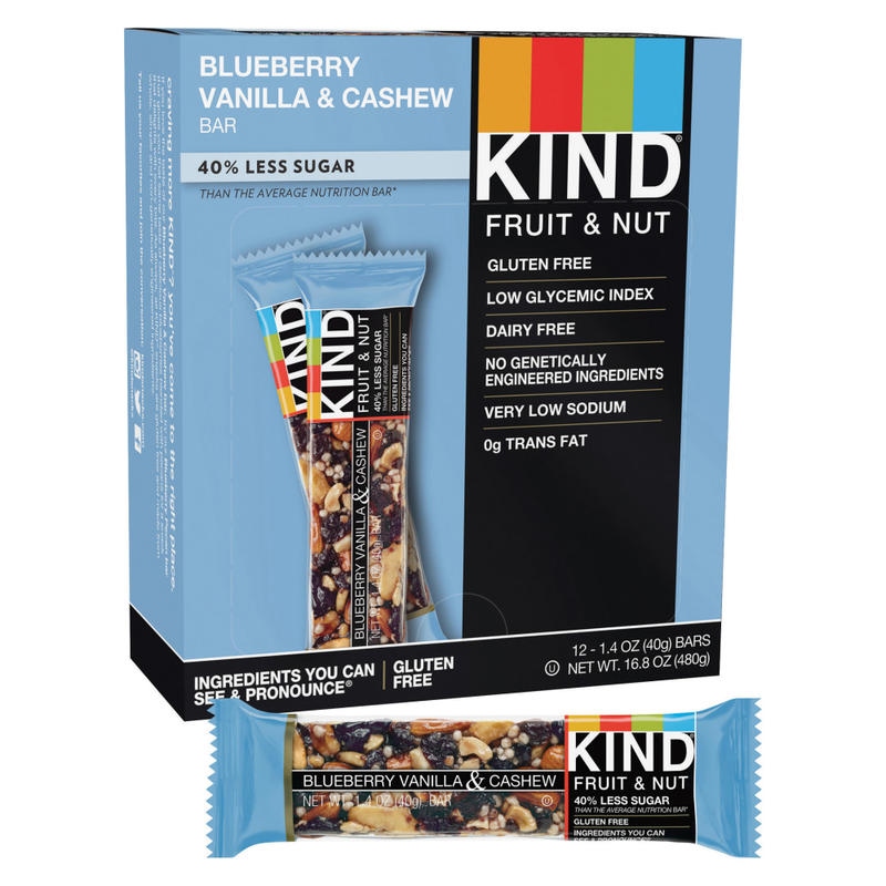 KIND Blueberry Vanilla And Cashew Fruit And Nut Bars, 1.4 Oz, Pack Of 12 (Min Order Qty 3) MPN:KND18039