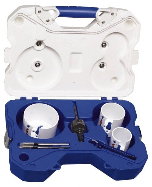Hard Wood Hole Saw Kit: 7 Pc, 2-1/8 to 3-5/8