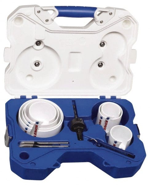 Hard Wood Hole Saw Kit: 11 Pc, 2-1/8 to 4-5/8