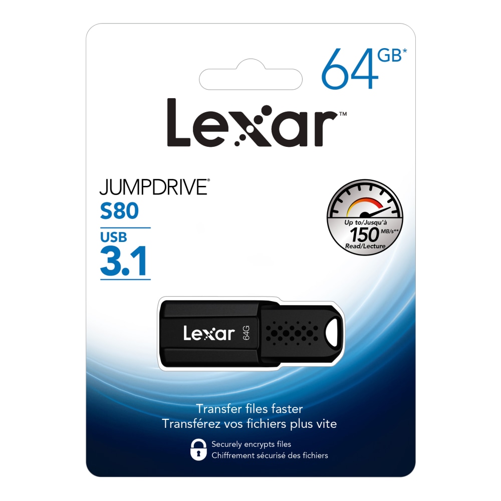 Lexar JumpDrive S80 USB 3.1 Flash Drive, 64GB, Black, LJDS80-64GBNBNU (Min Order Qty 7) MPN:LJDS80-64GBNBNU