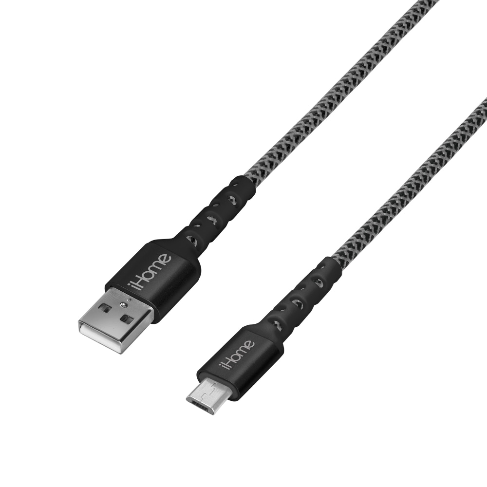 iHome Nylon Braided Micro-USB To USB-A Cable, 10ft, Black (Min Order Qty 8) MPN:IHCT2040B-OD