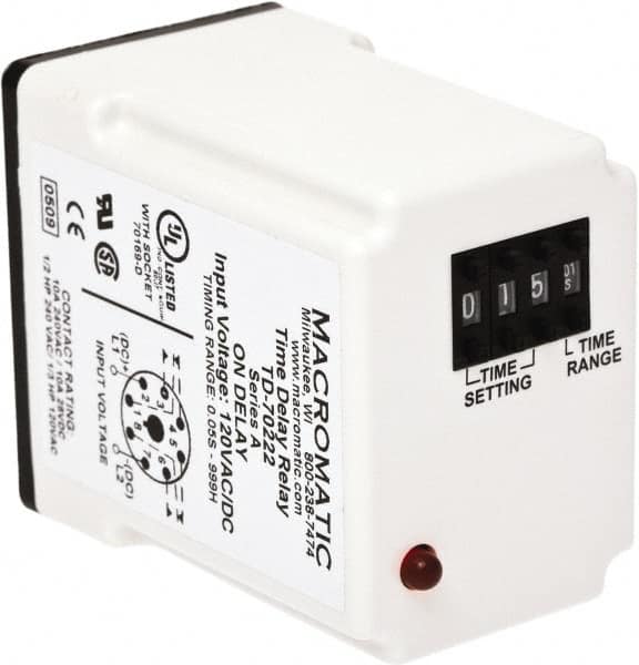 8 Pin, 999 hr Delay, Multiple Range DPDT Time Delay Relay MPN:TD-70221