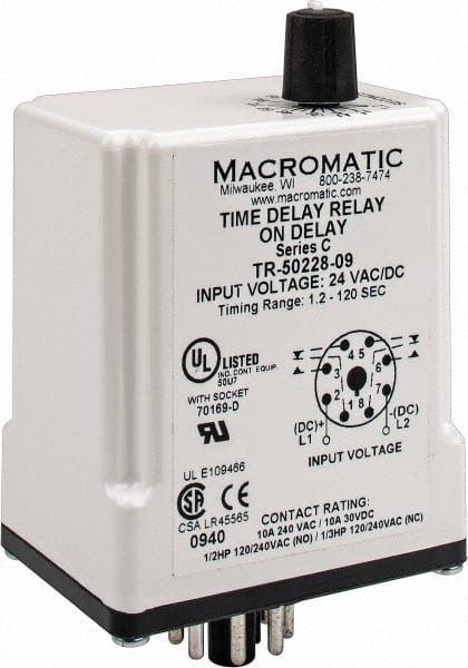 8 Pin, Multiple Range DPDT Time Delay Relay MPN:TR-50228-09