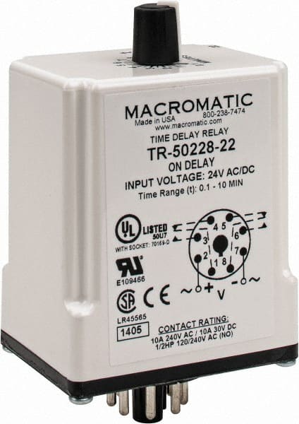 8 Pin, 10 min Delay, Multiple Range DPDT Time Delay Relay MPN:TR-50228-22