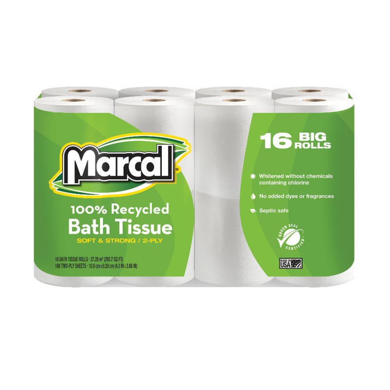 Marcal Small Steps 2-Ply Toilet Paper, 100% Recycled, 168 Sheets Per Roll, Pack Of 16 Rolls (Min Order Qty 4) MPN:16466
