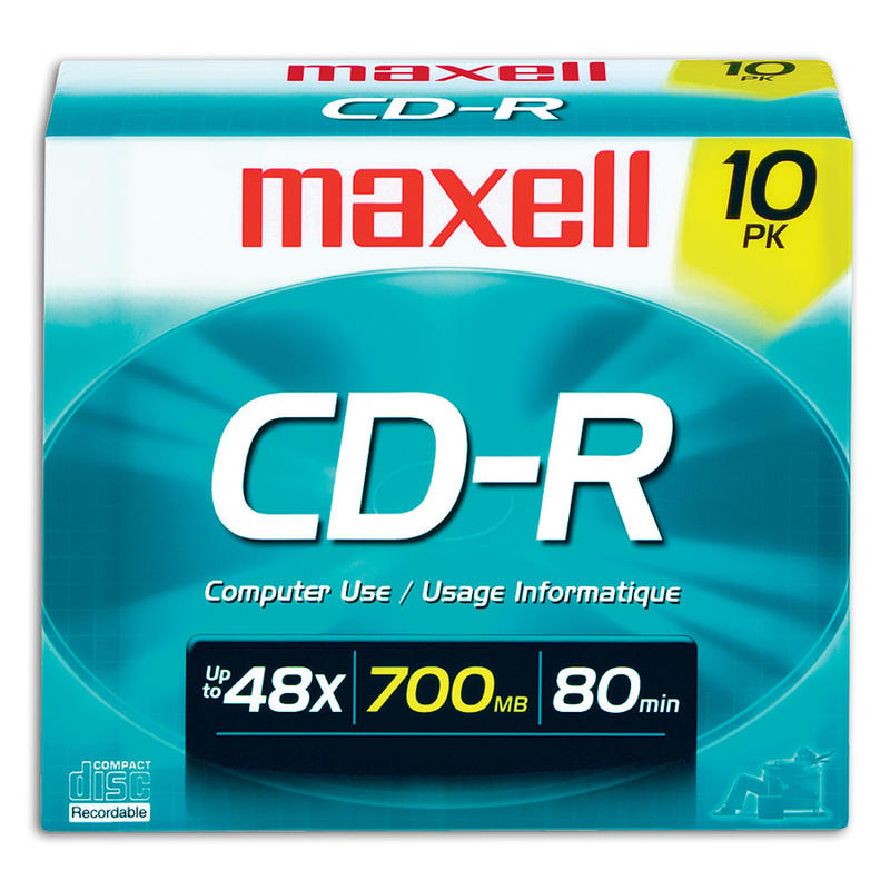 Maxell CD-R Media With Jewel Cases, 700MB/80 Minutes, Pack Of 10 (Min Order Qty 6) MPN:MAX648210