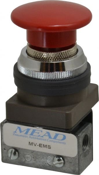 Manually Operated Valve: 3-Way & 2-Position Detent, Emergency Stop Push Button Red Actuated MPN:MV-EMS