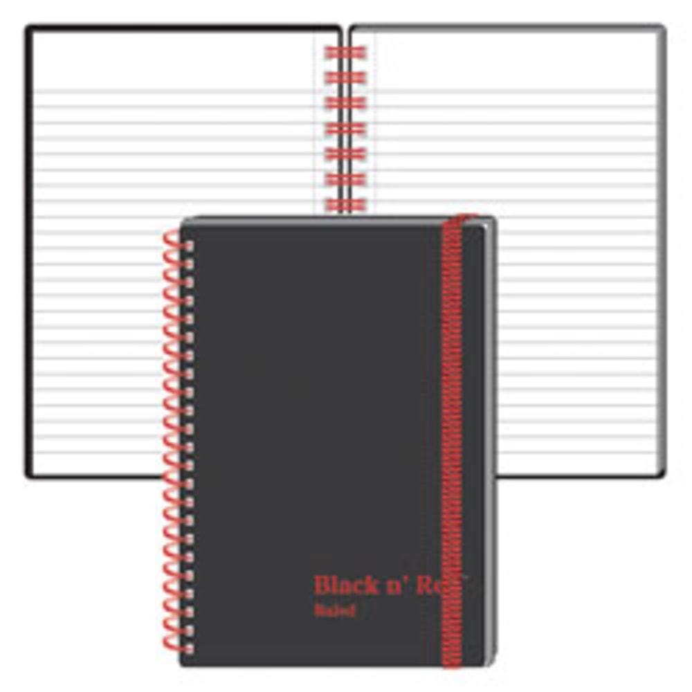 Black n Red Wirebound Notebook, 3 5/8in x 5 7/8in, 1 Subject, Wide Ruled, 70 Sheets, Black/Red (Min Order Qty 6) MPN:F67010