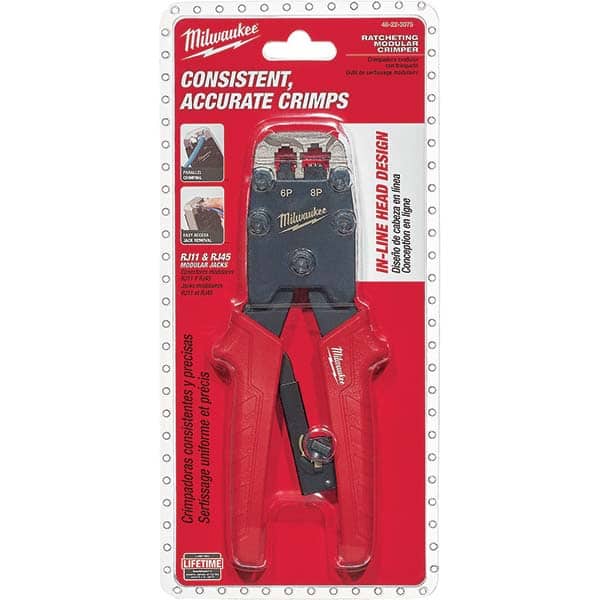 Crimpers, Handle Material: Plastic , Terminal Type: Standard , For Use With: Crimping RJ11 & RJ45 Modular Jacks , Style: Ratcheting  MPN:48-22-3075
