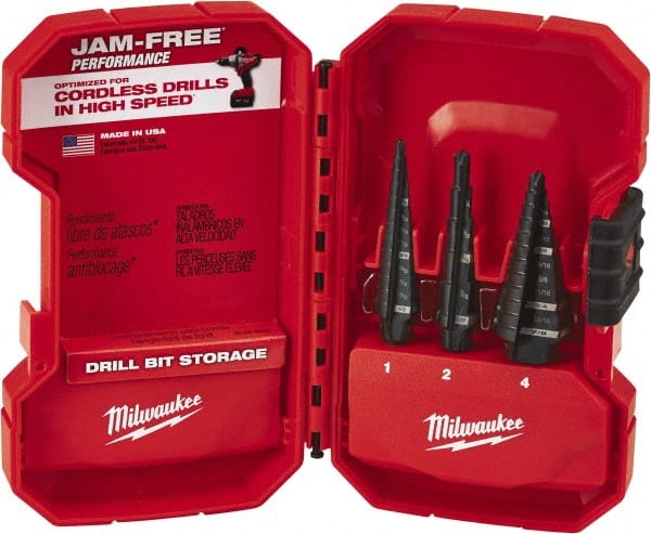 Drill Bit Set: Step Drill Bits, 3 Pc, 0.125