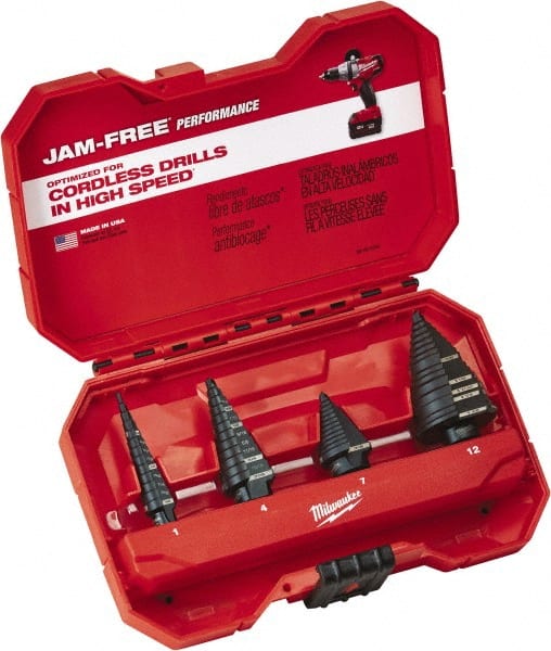 Drill Bit Set: Step Drill Bits, 4 Pc, 0.125