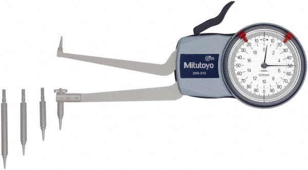 Inside Dial Caliper Gage: 50 to 100 mm, 0.01 mm Graduation, 0.03 mm Accuracy MPN:209-310