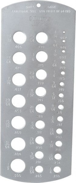 1/16 Inch to 1/2 Inch Hole Size Drill Gage MPN:950-206