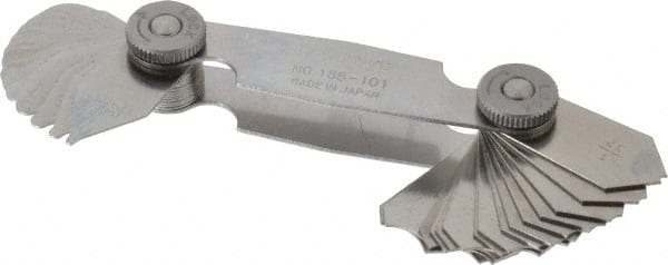 Radius Gage Set: Stainless Steel, 1/32 to 1/4