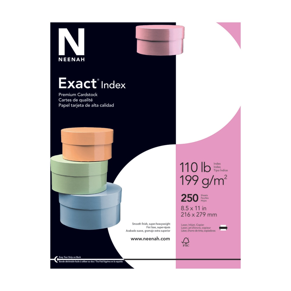 Neenah Exact Index Premium Card Stock, 8.5in x 11in, 110 Lb, FSC Certified, White, Pack Of 250 Sheets (Min Order Qty 6) MPN:40411