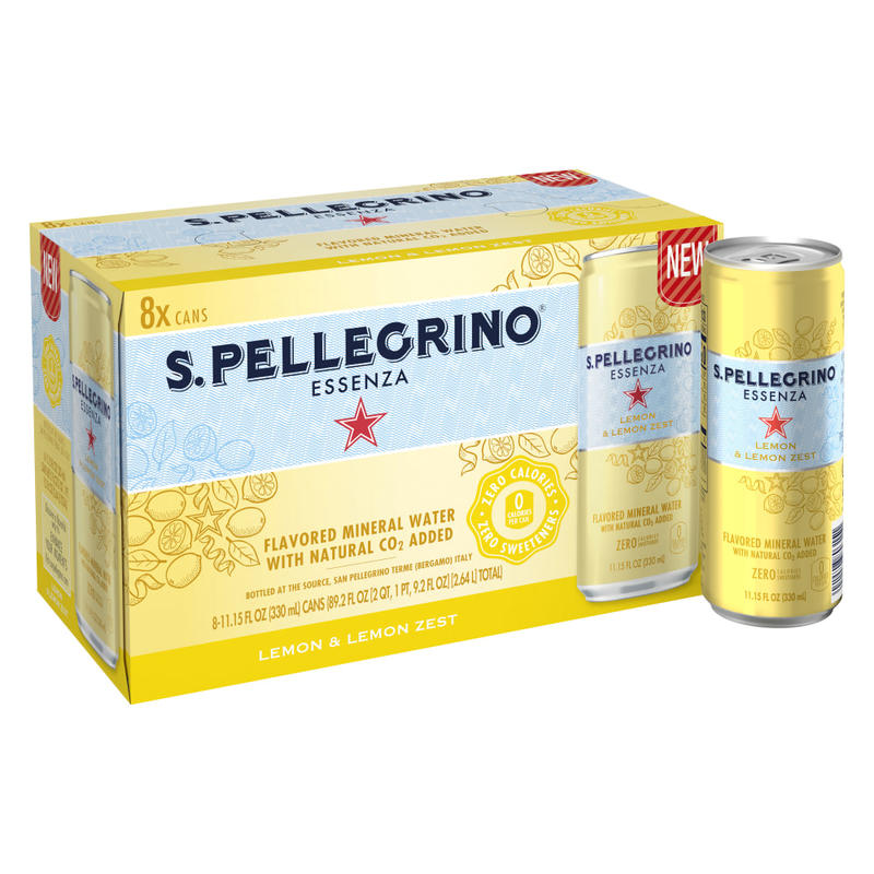 Nestle S.Pellegrino Essenza Flavored Mineral Water, Lemon & Lemon Zest, 11.15 Oz, Pack Of 8 Cans (Min Order Qty 4) MPN:12423058