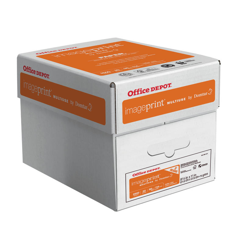 Office Depot ImagePrint Multi-Use Printer & Copy Paper, 5 Reams, White, Letter (8.5in x 11in), 2500 Sheets Per Case, 20 Lb, 98 Brightness, FSC Certified (Min Order Qty 2) MPN:1914