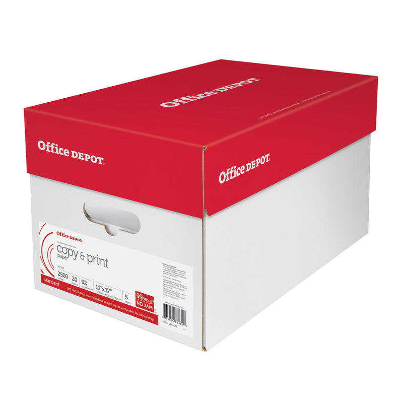Office Depot Multi-Use Printer & Copy Paper, 5 Reams, White, Ledger (11in x 17in), 2500 Sheets Per Case, 20 Lb, 92 Brightness MPN:843923OD