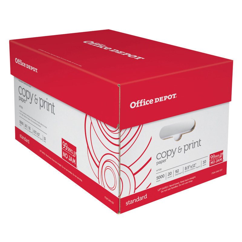Office Depot Multi-Use Printer & Copy Paper, 10 Reams, White, Letter (8.5in x 11in), 5000 Sheets Per Case, 20 Lb, 92 Brightness MPN:851001OD