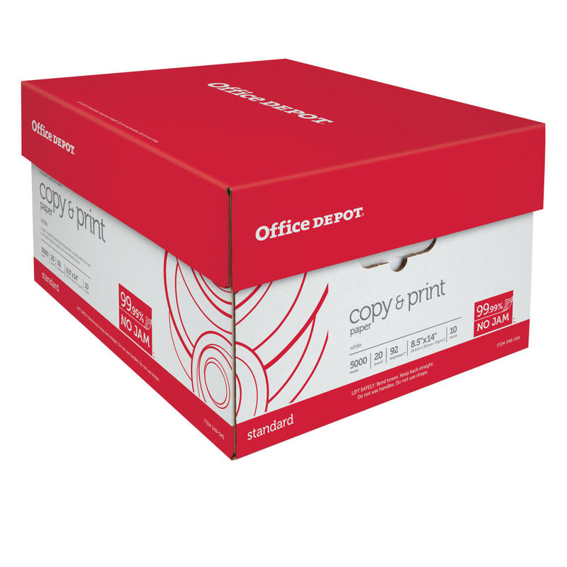 Office Depot Multi-Use Printer & Copy Paper, 10 Reams, White, Legal (8.5in x 14in), 5000 Sheets Per Case, 20 Lb, 92 Brightness MPN:854001OD