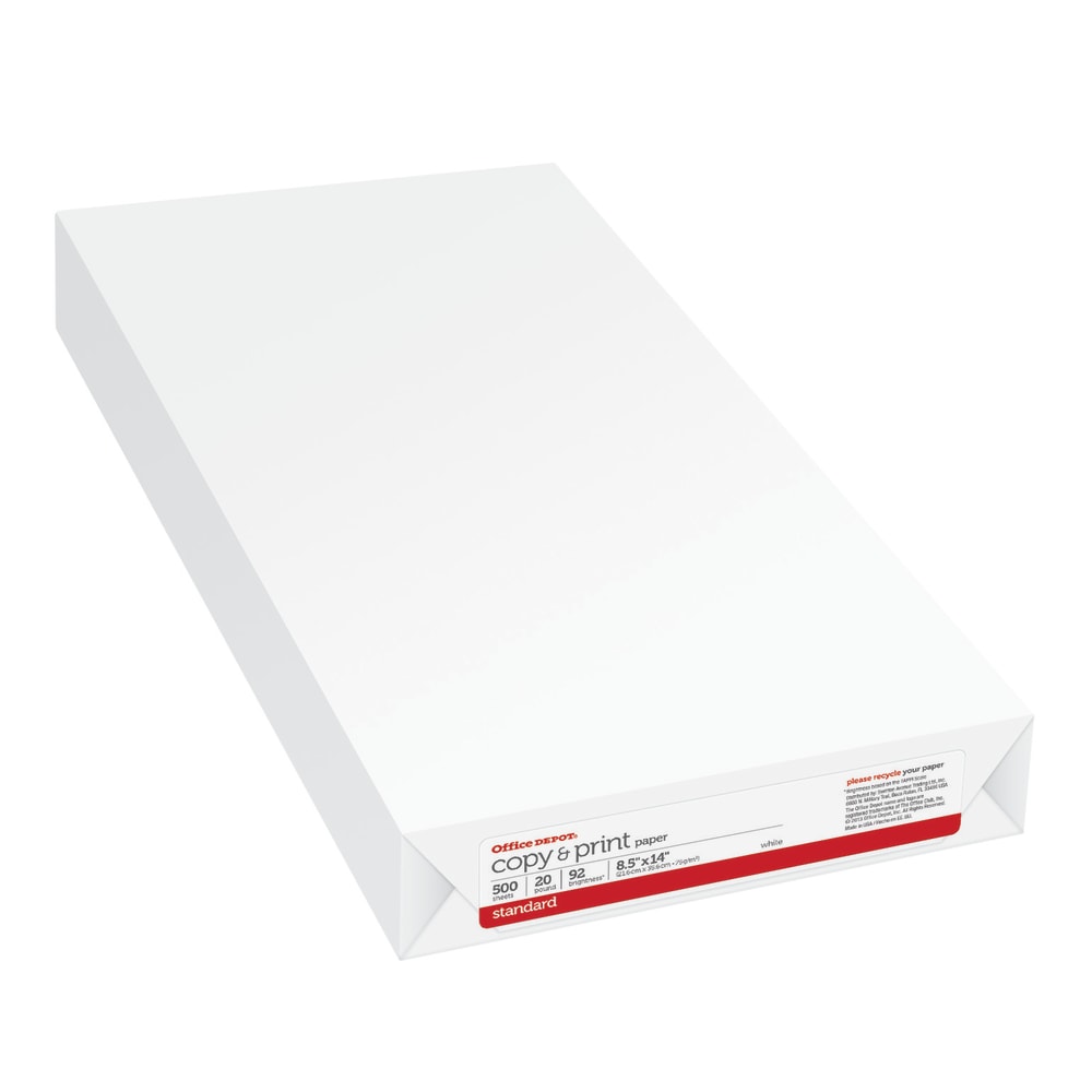 Office Depot Multi-Use Printer & Copy Paper, 1 Ream, White, Legal (8.5in x 14in), 500 Sheets Per Ream, 20 Lb, 92 Brightness (Min Order Qty 7) MPN:854001ODRM
