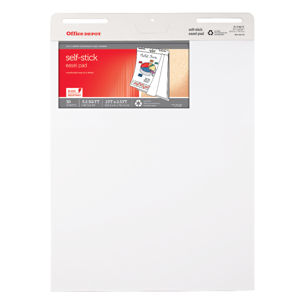 Office Depot Brand Self-Stick Easel Pad, 25in x 30in, 30 Sheets, 30% Recycled, White (Min Order Qty 3) MPN:OD-ST30-1
