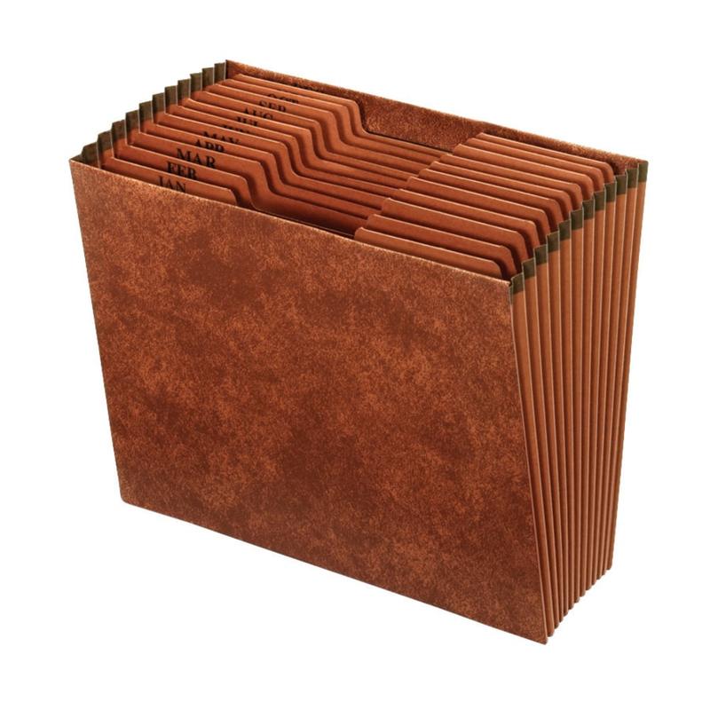 Office Depot Brand Faux Leather Expanding File, Jan-Dec, 12 Pockets, Letter Size (8-1/2in x 11in), 1in Expansion, Brown (Min Order Qty 10) MPN:211219OD