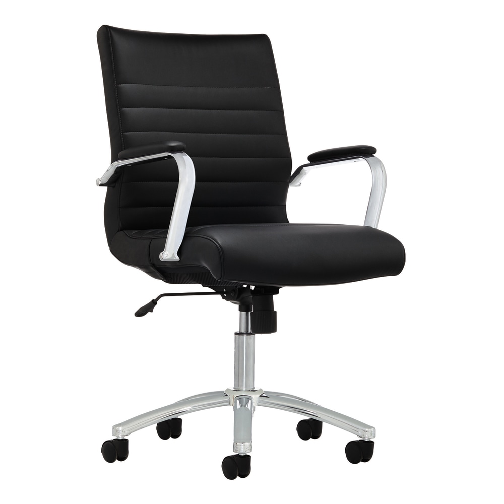 Realspace Modern Comfort Winsley Bonded Leather Mid-Back Manager Office Chair, Black/Silver, BIFMA Compliant MPN:2017-2-BL