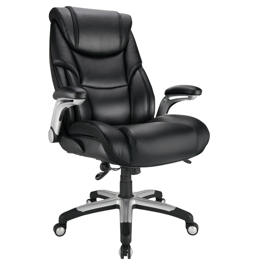 Realspace Torval Big & Tall Bonded Leather High-Back Computer Office Chair, Black/Silver, BIFMA Compliant MPN:GF-80731H