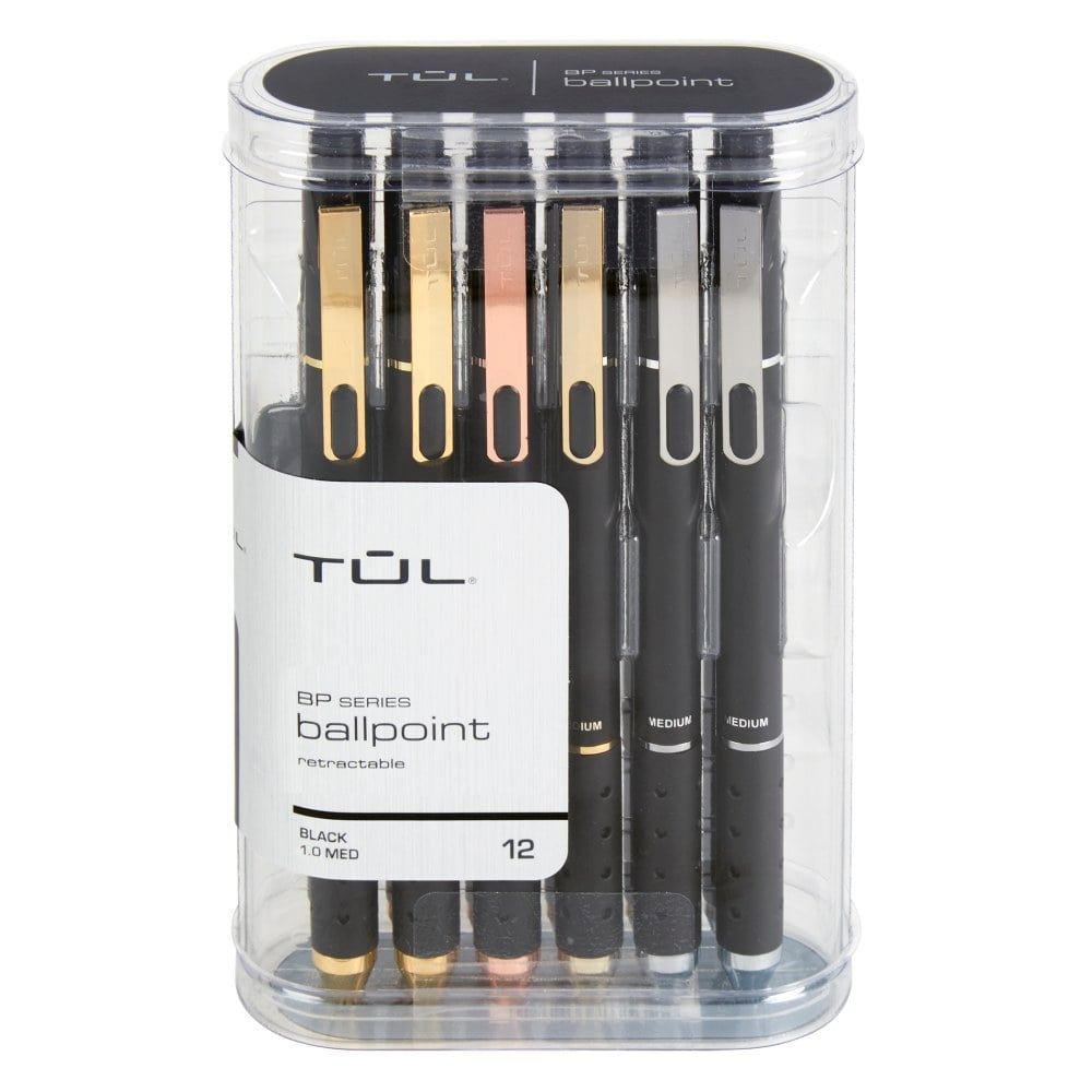 TUL BP Series Retractable Ballpoint Pens, Medium Point, 1.0 mm, Black Barrel, Black Ink, Pack Of 12 Pens (Min Order Qty 5) MPN:MXB12BK