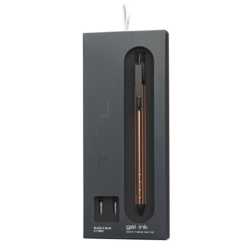 TUL Pen Rose Gold, Fine Writing Solid Metal Barrel Retractable Gel Pen (2 Refills), Med Point, 0.7 mm, Rose Gold Barrel, Black/Blue Ink (Min Qty 8) MPN:TULPGR